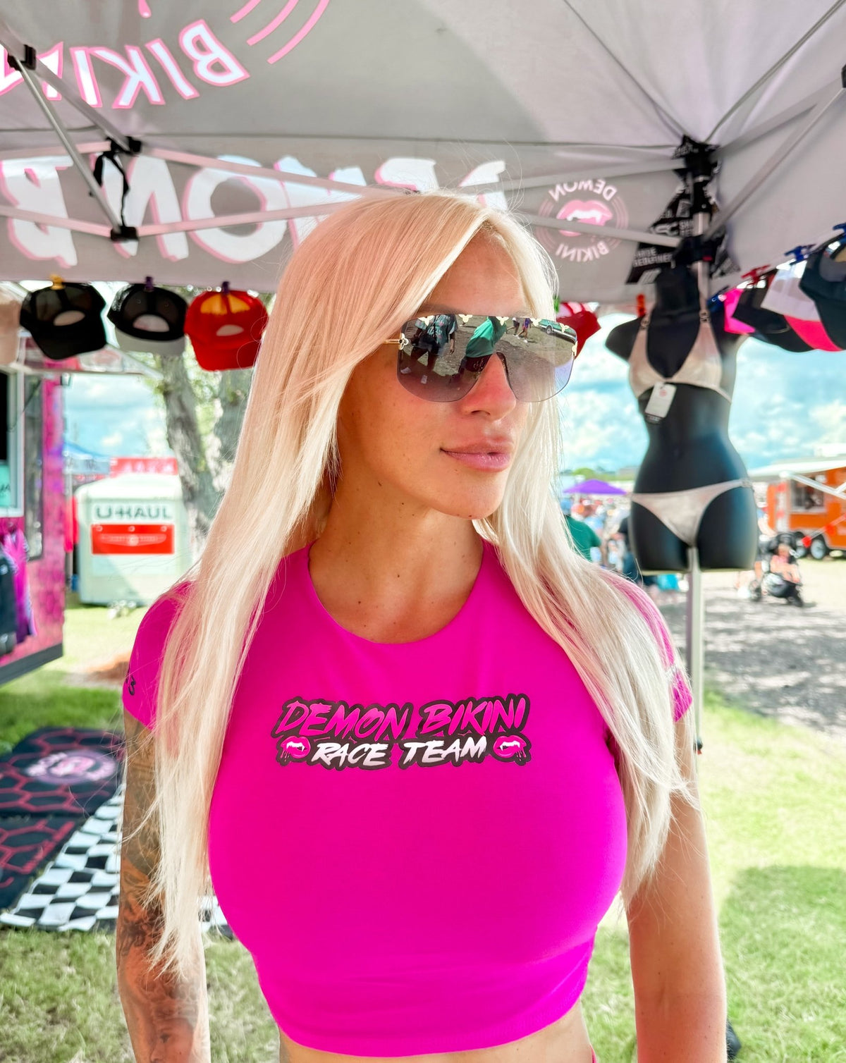 Demon Bikini - Pink Race Team Cropped Short Sleeve - 1