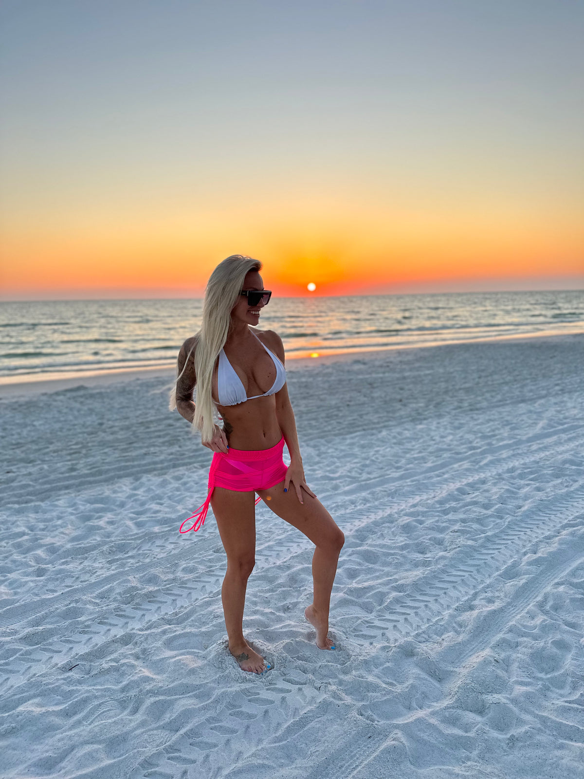 Summer Wave // Mesh Shorts - Pink - Model Front - Demon Bikini – An Online Bikini Store in USA