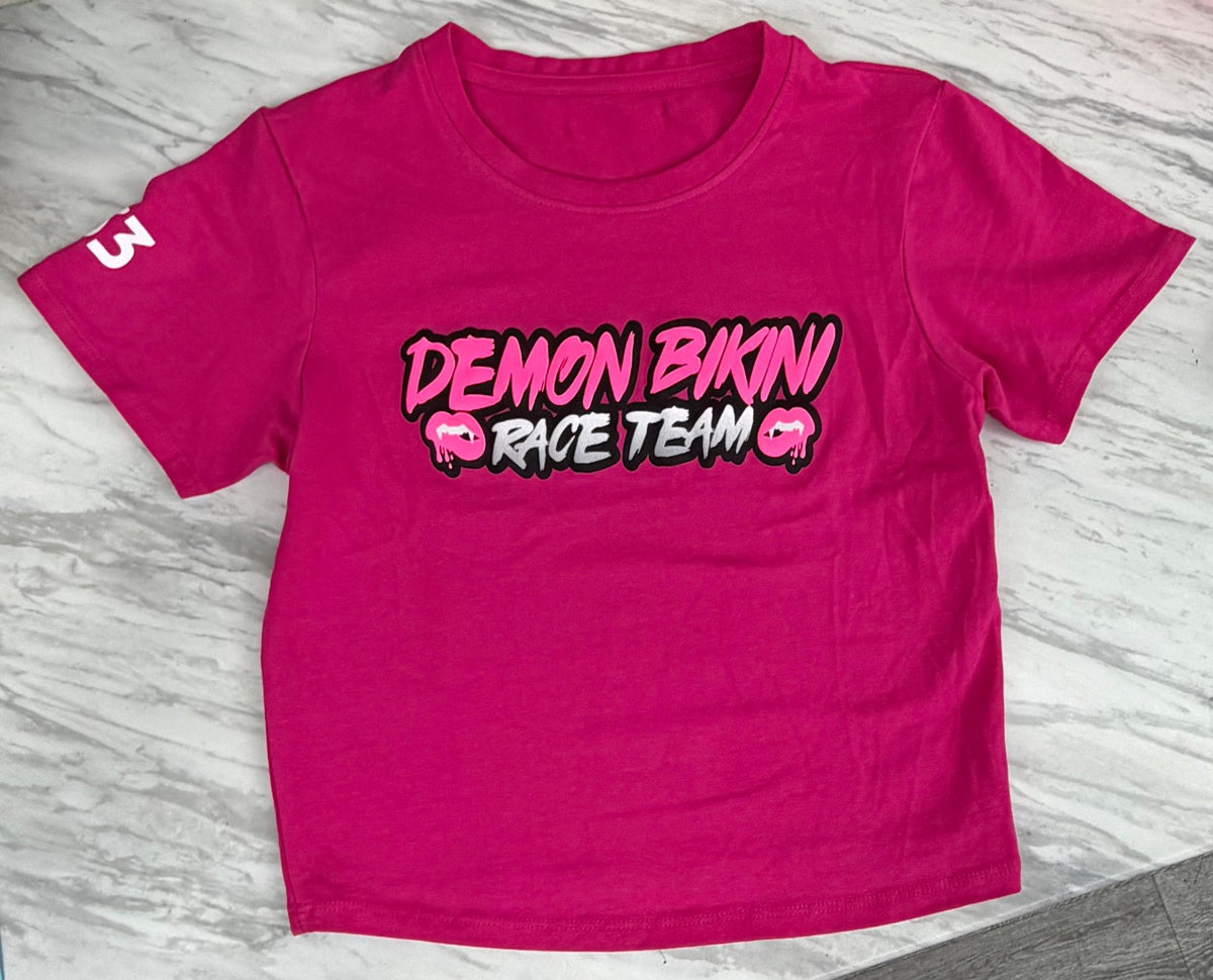 Demon Bikini - New Pink Race Team Crop Tee - 1